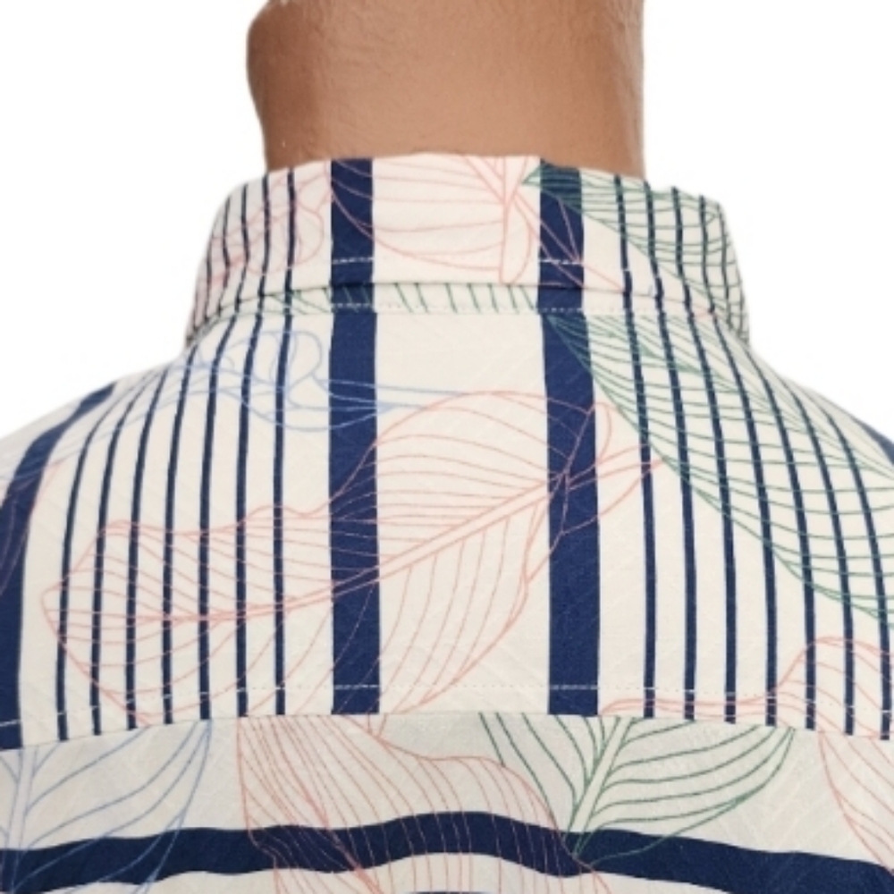 TOMMY BAHAMA 100% Silk Striped Leaf Print Button Up Shirt Cream Multi  S… - Picture 10 of 15